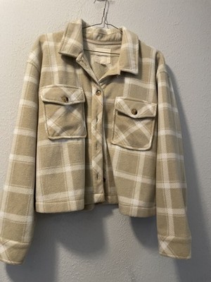 Thread & Supply Tan and White Plaid Boxy Heavy Cropped Jacket/Shacket size L