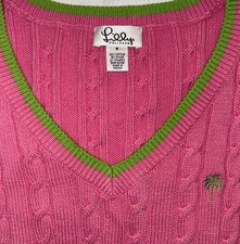 Lilly Pulitzer Pink Green Cable-Knit Sleevele...