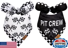 JarThenaAMCS 2Pcs Race Car Pit Crew Dog Bandana Black White Checkered Flag