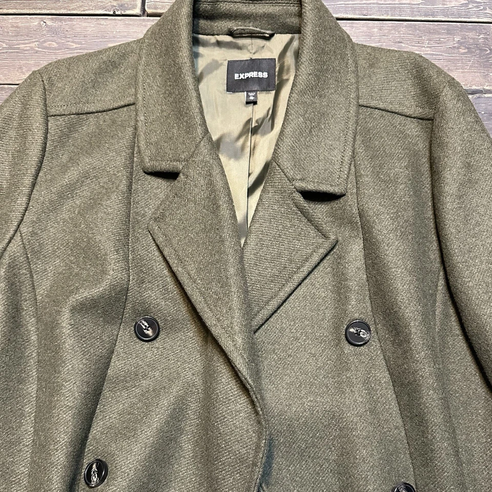 Abrigo Express Mujer Doble Pecho Otoño Verde Oliva Mezcla Lana Guisante Nuevo sin Etiquetas Foto 2 de 4