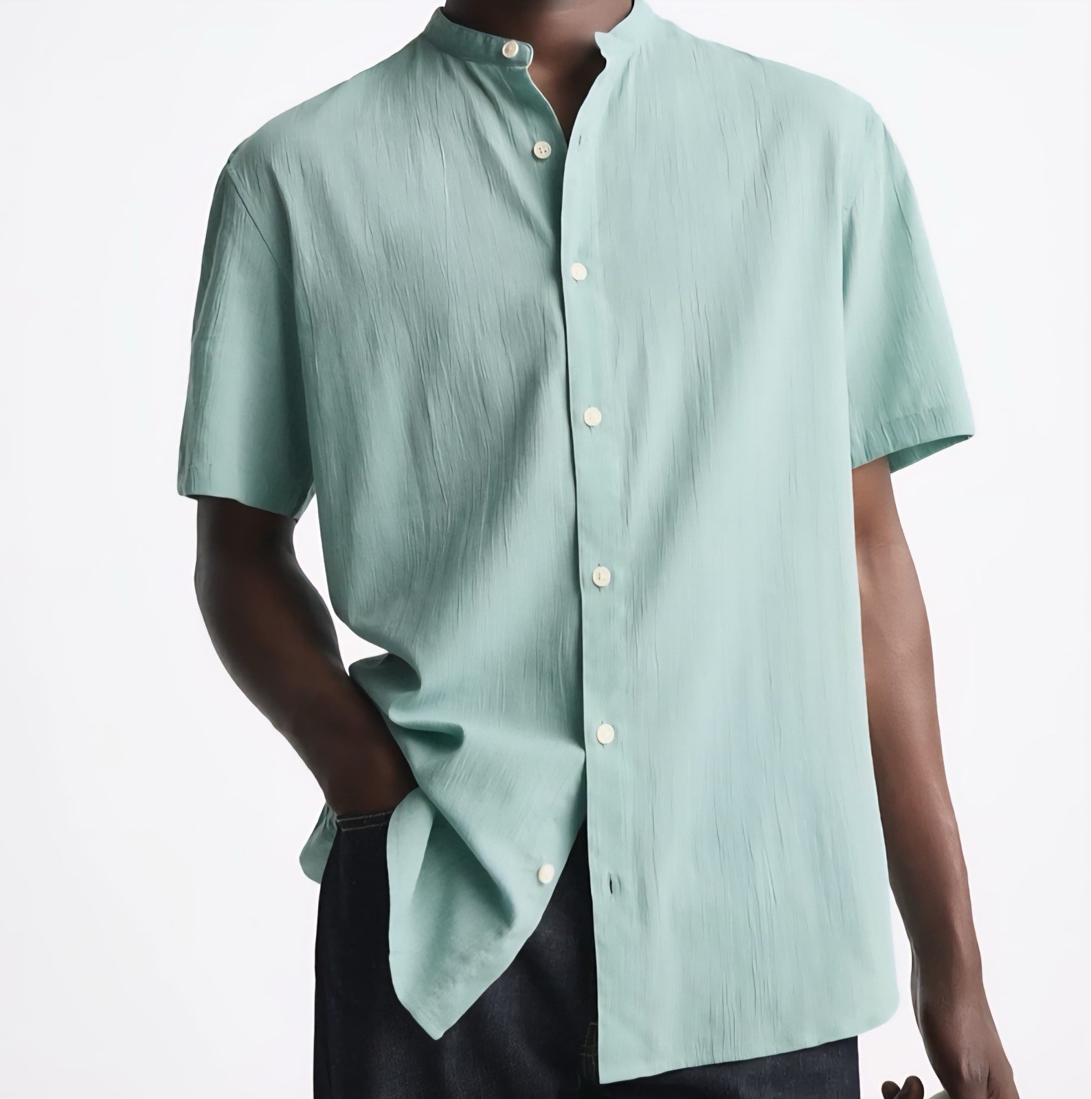 Men's Mint Green Mandarin Collar Short Sleeve Shirt Zara Size M