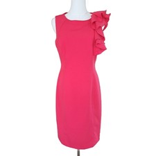 CALVIN KLEIN Bright Pink Ruffle Shoulder Sleeveless Sheath Dress Size