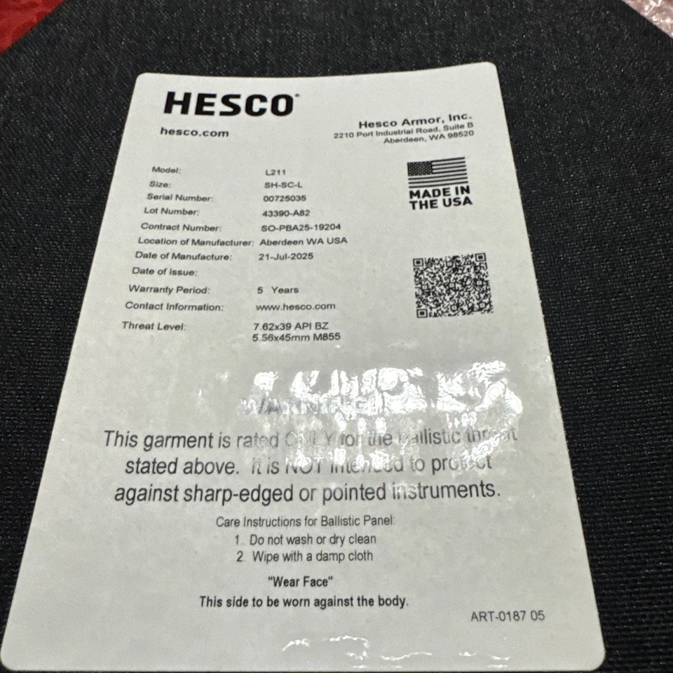NUEVO Placa de amenaza especial corte tirador Hesco L211 10x12 fabricada en 2025 Foto 3 de 4
