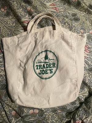 Trader Joe s Vintage Shopping Bag Tote Green Logo Canvas