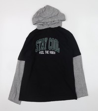 Threadbare Jungen schwarz & grau Hoodie 11-12 Jahre Pullover Stay Cool Grafik