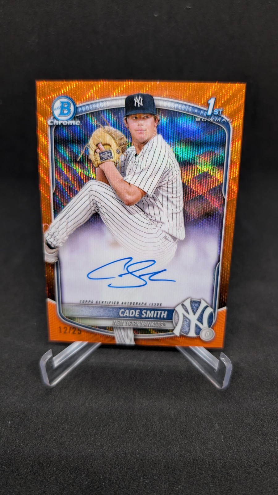2025 Bowman Chrome 1st #CPA-CS Cade Smith Chrome Orange Wave Auto /25 Yankees