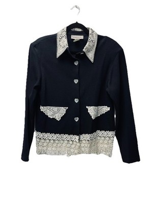 VTG Needleworks, Etc. L Black Textured Jacket Crochet Lace Boho Romantic 80s