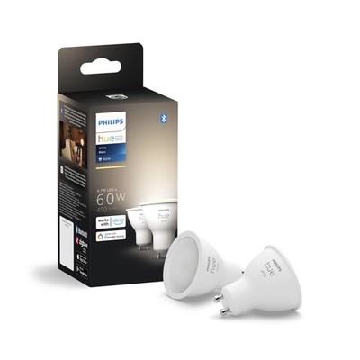 Philips Hue Smart 60W GU10 LED Bulb - White Light - 2 Pack - 450LM - Indoor -...