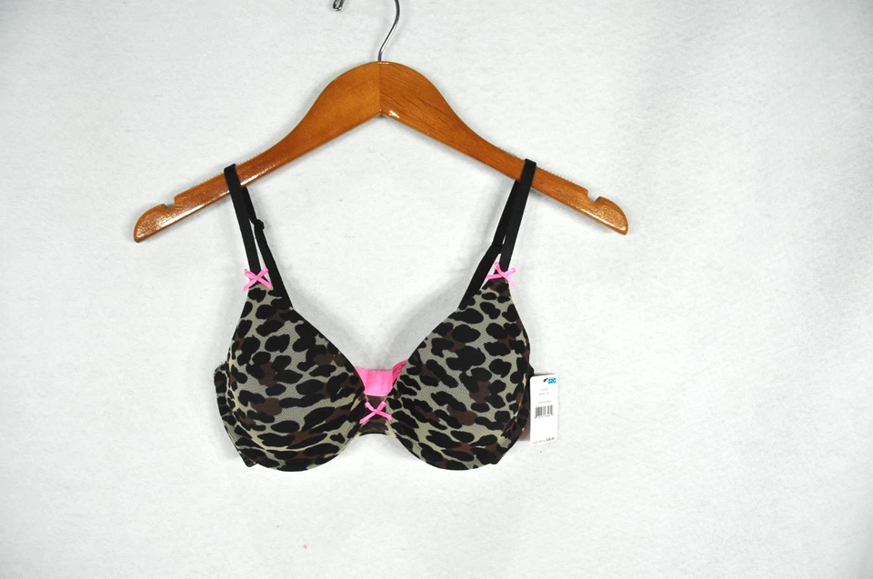 Sujetador para mujer Betsey Johnson 32C negro marrón camuflaje malla encaje festoneado balconette Foto 2 de 4