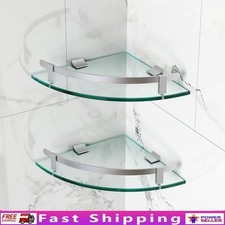 Corner Glass Shelf Bathroom Storage 2 Shelves Space Saving Sturdy Installation