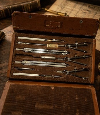 Vintage Charvos Drafting Set USA Complete Compass Instrument Kit w/ Case