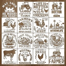 Farmhouse Stencils for Painting - 16 Pcs Reuasble Farm Animal Cow Chicken Reu...