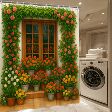 Floral Shower Curtain with Colorful Roses and Greenery