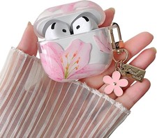 Clear Case for AirPods 4, Cute Flower and Butterfly Design with Floral Keychain