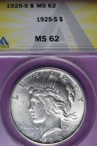 1925 S ANACS MS62 PEACE SILVER DOLLAR #B51466