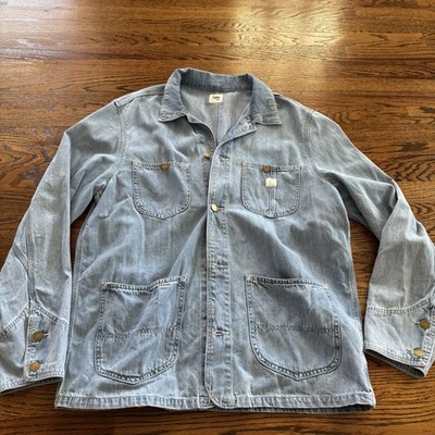 Lee x H&M Chore Jacket Mens Light Blue Denim Workwear Utility Size L Outdoors