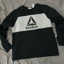 Reebok Crewneck Sweatshirt Black Grey Colorblock Logo Activewear Size L