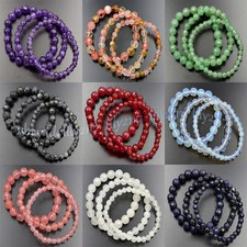 Faceted Multicolor Natural Gemstone Round Beads Elastic Bracelet 7.5''4/6/8/10mm