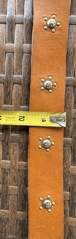 Joed 100% Cuero Genuino, Cinturón Lt Marrón Amarillo Látigo, Tachuelas Latón 34 M S Foto 4 de 4