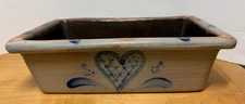 Rowe Pottery Works Rectangular Bread Baker Blue Heart Salt Glazed 1990 - EXC