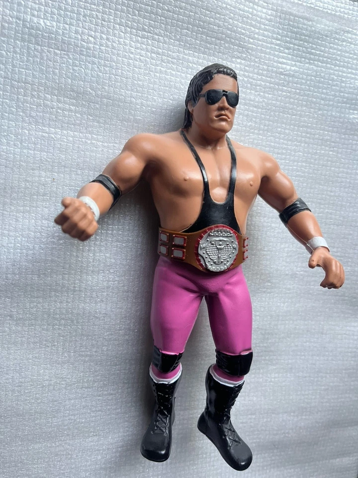 Bret Hart con cinturón WWF LJN Titan Sports Wrestling Superstars WWE y tarjeta Foto 3 de 4