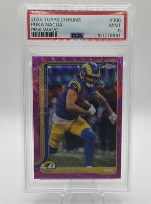 2025 Topps Chrome #166 Puka Nacua Pink Wave Refractor #/250 PSA 9 POP 1 LA Rams