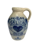 Vintage Rockdale Union Stoneware Galion Ohio Miniature Salt Glaze Jug 5 in tall