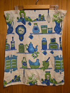 Vintage 70s Country Spices & Sauces Funky Retro Linen Kitchen Tea Towel 17"x22"