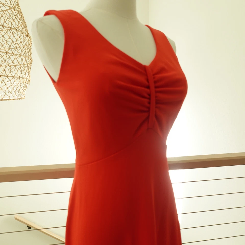 Maxi Vestido De Noche Rojo Sears Años 70 Tejido Corpiño Acanalado Retro Disco Glam Foto 3 de 4