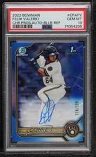 2022 Bowman Chrome Prospect Blue Refractor Felix Valerio PSA 10 GEM MT Auto 0ok8