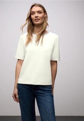STREET ONE 324621 Shirt kurzarm Jersey Casual Rundhals Kontrastdetailbequem weiß