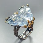 Carving 30 ct Natural Aquamarine Ring 925 Sterling Silver Size 9.5 /R462167