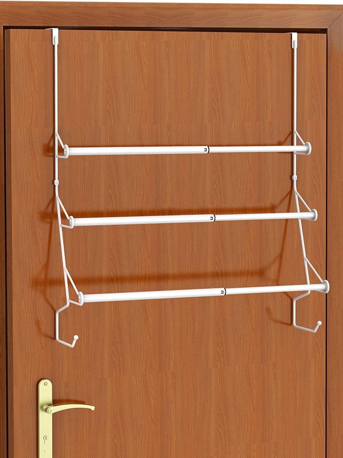 Over the Door Towel Rail, 3-Tier Adjustable Bathroom Towel Rack with Hooks, Han