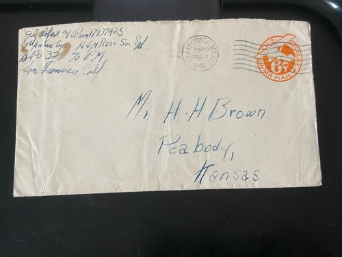 WWII Soldiers Mail, APO 328, Yokota, Japan to Peabody, Kansas