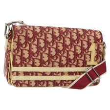 Christian Dior Trotter Canvas Shoulder Bag Red Silver Auth yk19236