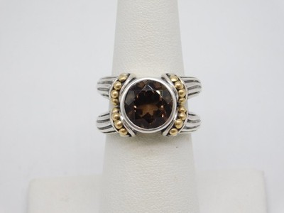 DESIGNER BJC SAMUEL BENHAM 18K GOLD STERLINGSILBER RAUCHQUARZ RING 6 3/4