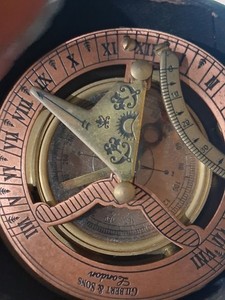 Gilbert & Sons London 1895 Brass Sundial Compass w Leather Case Nautical Repro