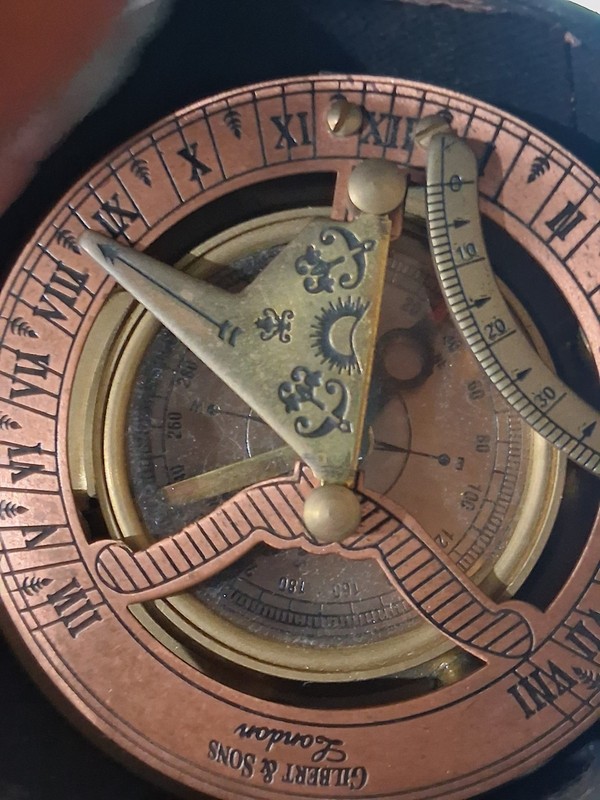 Gilbert & Sons London 1895 Brass Sundial Compass w Leather Case Nautical Repro