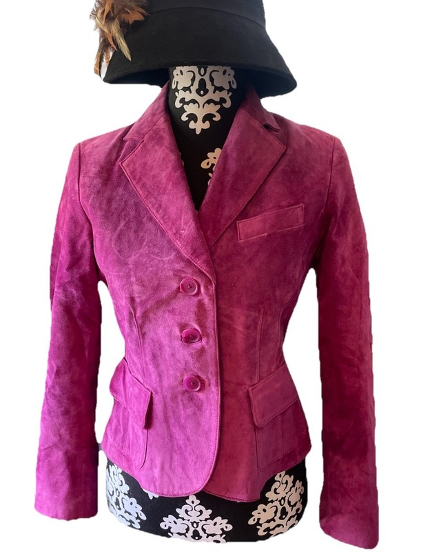 Valerie Stevens Suede Leather Jacket fuchsia magenta pink vintage Petite Small