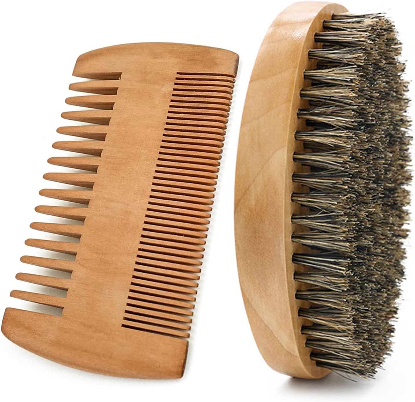Beard Brush Comb Set for Men, Wooden Boar Bristle Hair Moustache Comb Beard Brus