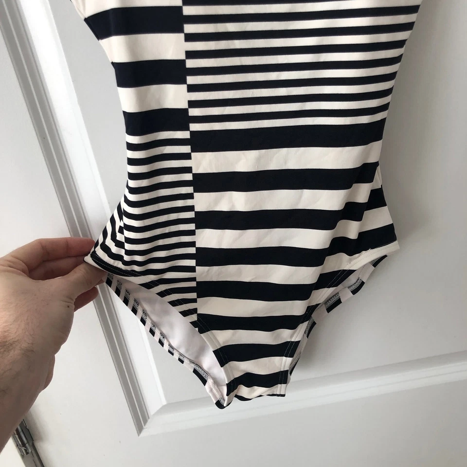 Michael Kors Women's One Piece Swimsuit White Black Striped MM9M419 sz 4 $124 - Image 3 of 4