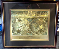 Vintage Blaeu Gold Foil Framed Wall Map,30 1/2 x 26 1/2 Amazing Luminous Example