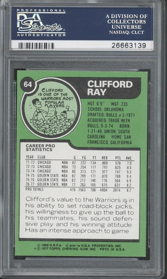 1977 Topps Basketball #64 Clifford Ray Mint PSA 9 - Image 2 of 2