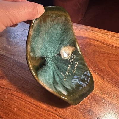 1960s McMaster Canada Niagara Falls Green Drip Glaze Pottery Trinket Bowl 15cm