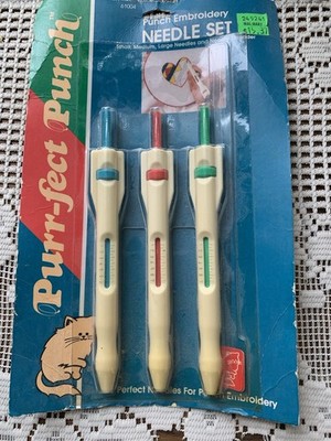 Purr-fect Punch Embroidery Needle Set Threader New Small Medium Large Threader