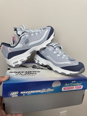 Skechers Womens D'Lites Blue Running Training Shoes Memory