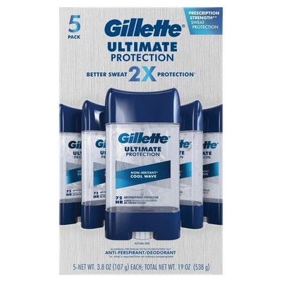 Gillette Gel Deodorant Men Ultimate Protection 6-in-1 Antiperspirant 3.8 oz 5 Pc