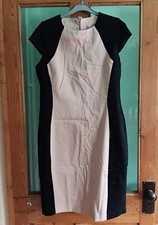Beige & black fitted pencil dress 14 evening or workwear
