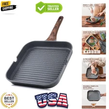 Nonstick Grill Pan for Stove Tops, Versatile Griddle Pan with Pour Spouts, Sq...