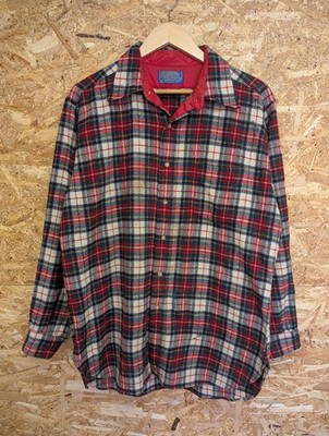 Pendleton Lodge Hemd Large Herren hergestellt in den USA rot grün kariert kariert Wolle LS Tasche